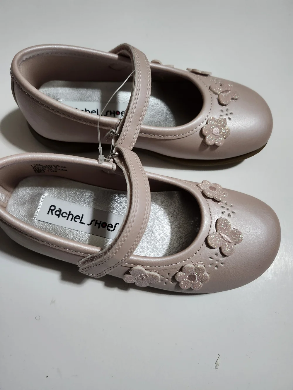 Rachel Shoes Light Pink Mary Jane with Glitter Flower And Butterfly Accents